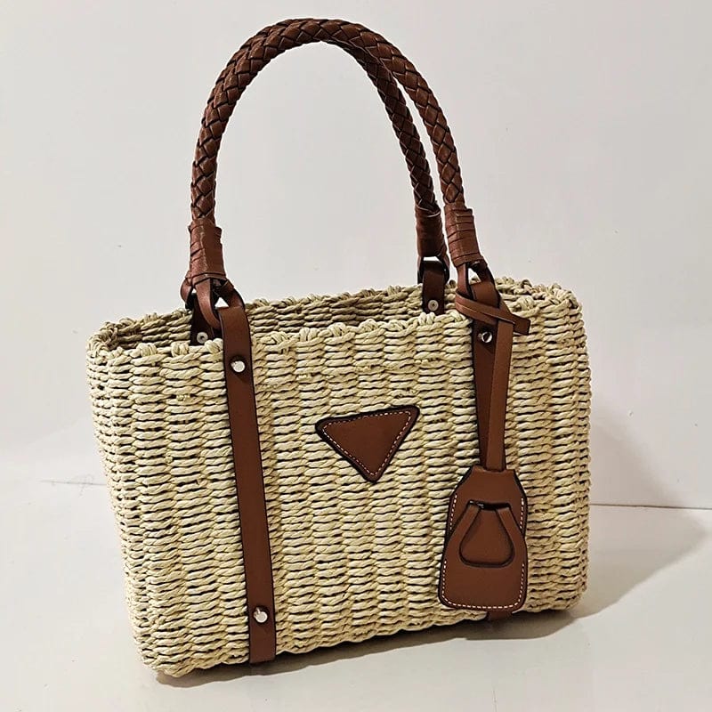 Raffia Summer Bag for Women, Natural Summer Vacation Purse in Beige, styled as a SheSelects summer accessory