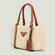 Raffia Summer Bag for Women, Natural Summer Vacation Purse in Beige, styled as a SheSelects summer accessory