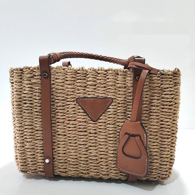 Raffia Summer Bag for Women, Natural Summer Vacation Purse in Beige, styled as a SheSelects summer accessory