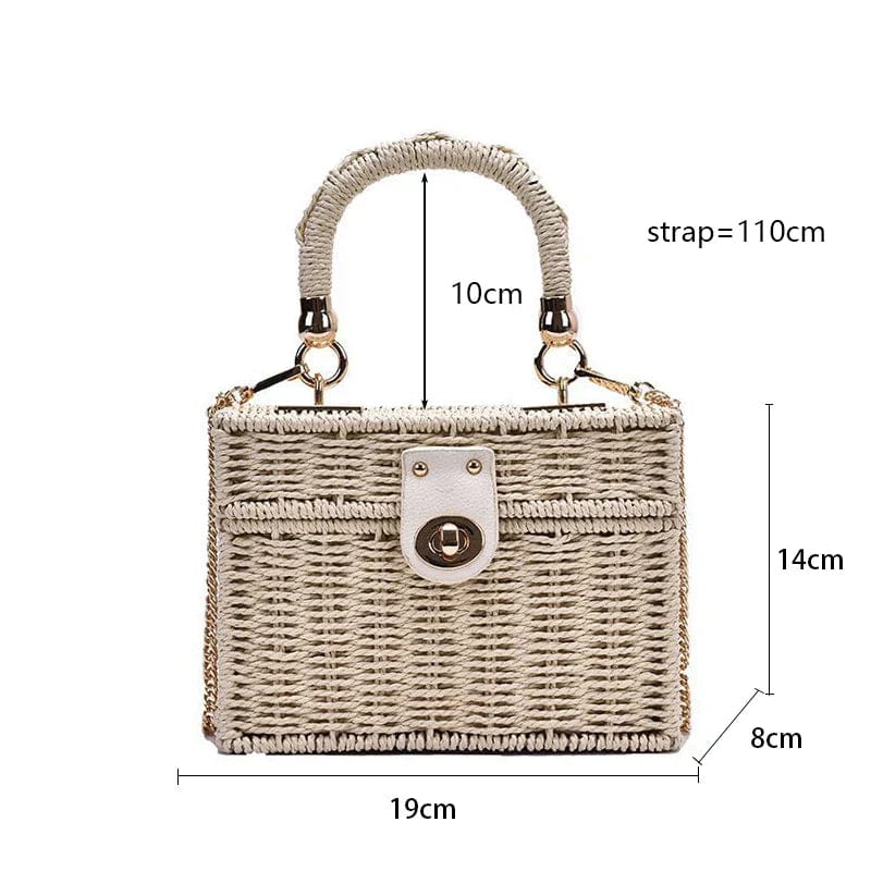 Rattan Summer Bag for Women, Natural Summer Vacation Purse in Beige, styled as a SheSelects summer accessory