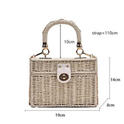 Rattan Summer Bag for Women, Natural Summer Vacation Purse in Beige, styled as a SheSelects summer accessory