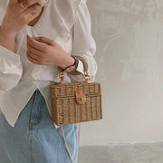 Rattan Summer Bag for Women, Natural Summer Vacation Purse in Beige, styled as a SheSelects summer accessory