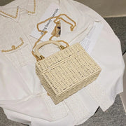 Rattan Summer Bag for Women, Natural Summer Vacation Purse in Beige, styled as a SheSelects summer accessory
