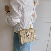 Rattan Summer Bag for Women, Natural Summer Vacation Purse in Beige, styled as a SheSelects summer accessory