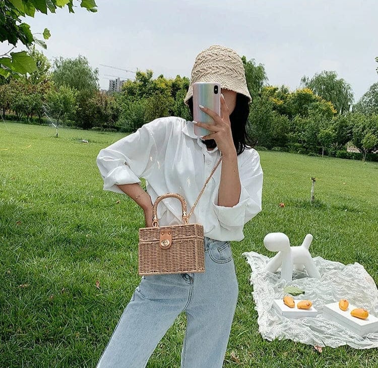 Straw Summer Bag for Women, Natural Summer Vacation Purse in Beige, styled as a SheSelects summer accessory