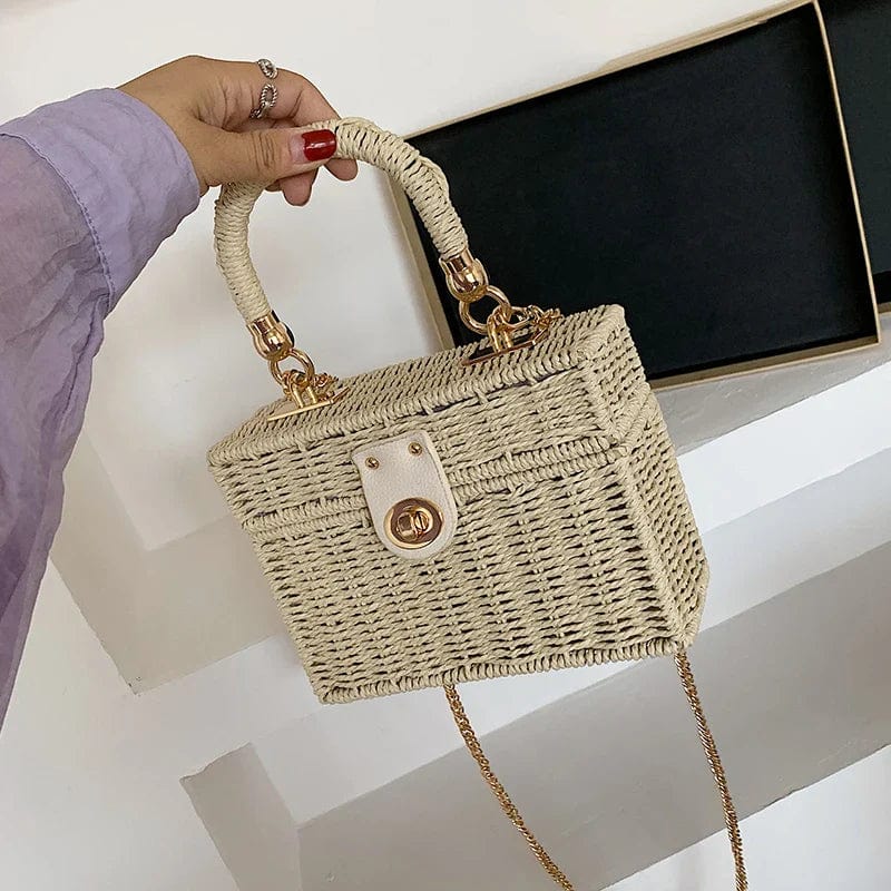 Straw Summer Bag for Women, Natural Summer Vacation Purse in Beige, styled as a SheSelects summer accessory
