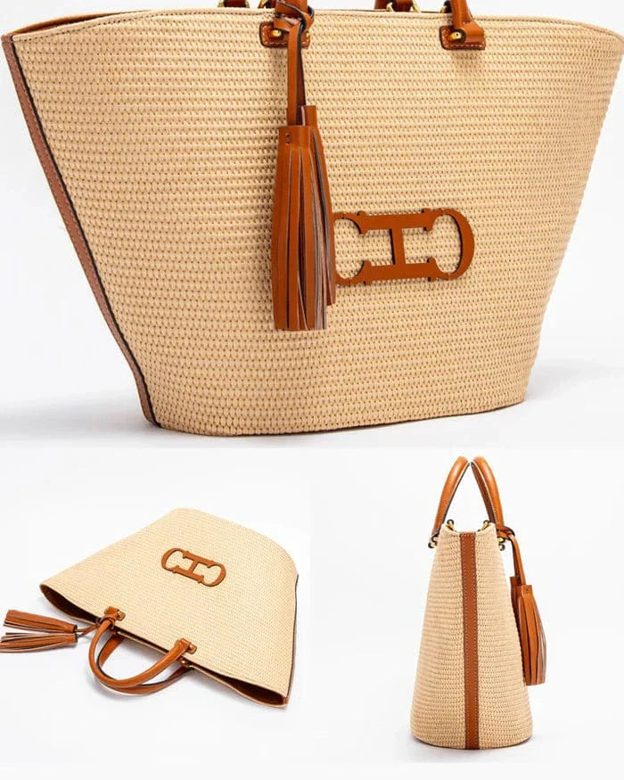 Wicker Summer Bag for Women, Natural Summer Vacation Purse in Black, styled as a SheSelects summer accessory