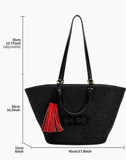 Wicker Summer Bag for Women, Natural Summer Vacation Purse in Black, styled as a SheSelects summer accessory