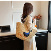 Straw Summer Bag for Women, Natural Summer Vacation Purse in Khaki, styled as a SheSelects summer accessory