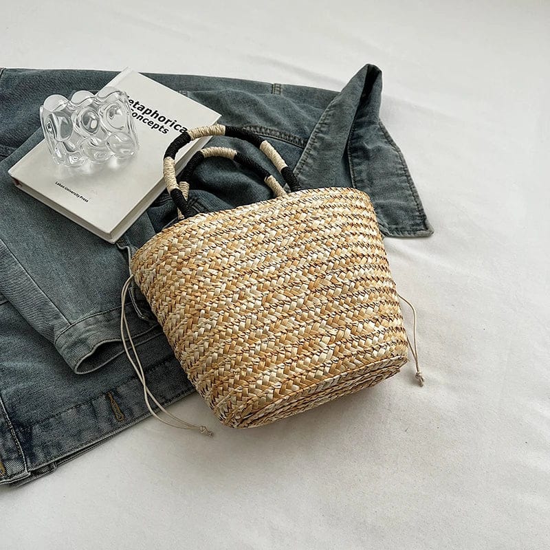 Straw Summer Bag for Women, Natural Summer Vacation Purse in Khaki, styled as a SheSelects summer accessory