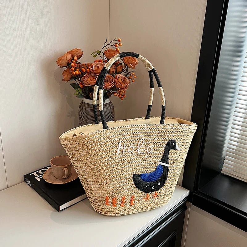 Straw Summer Bag for Women, Natural Summer Vacation Purse in Khaki, styled as a SheSelects summer accessory