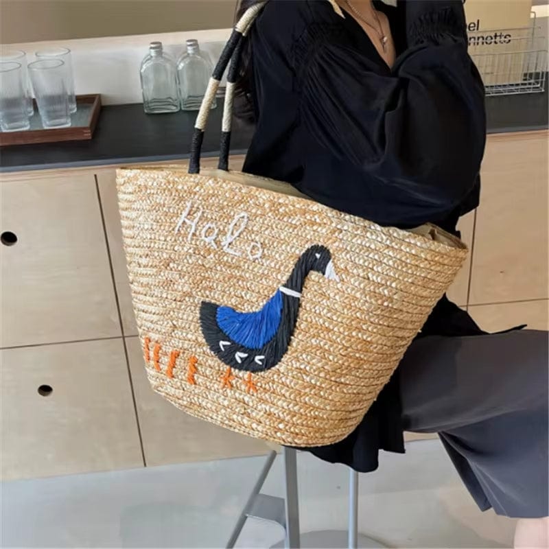 Straw Summer Bag for Women, Natural Summer Vacation Purse in Khaki, styled as a SheSelects summer accessory