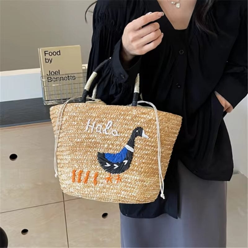 Straw Summer Bag for Women, Natural Summer Vacation Purse in Khaki, styled as a SheSelects summer accessory