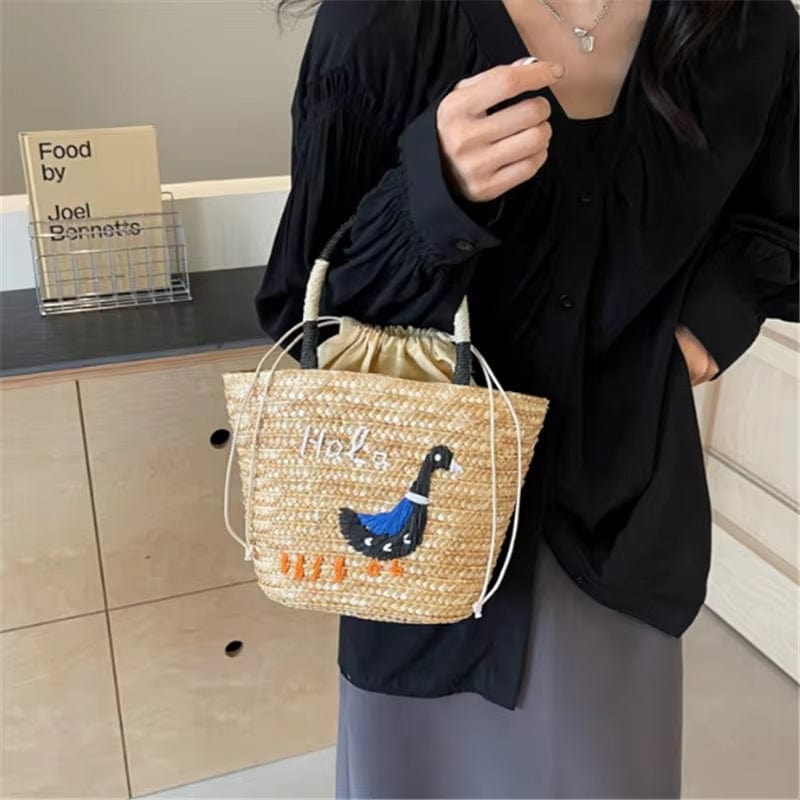 Straw Summer Bag for Women, Natural Summer Vacation Purse in Khaki, styled as a SheSelects summer accessory