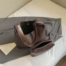 Woven Vegan Leather Hobo Bag with Matching Pouch, Large Slouchy Shoulder Purse