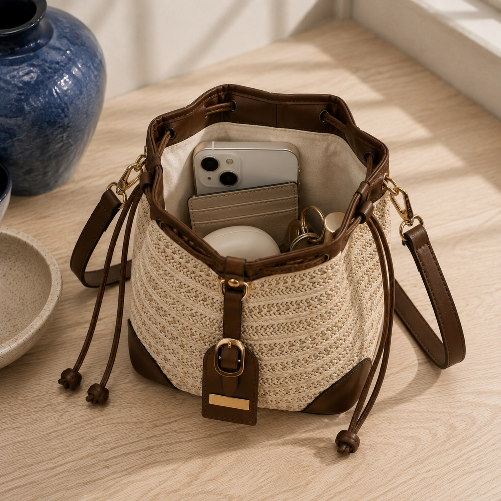 Drawstring bucket bag everyday capacity