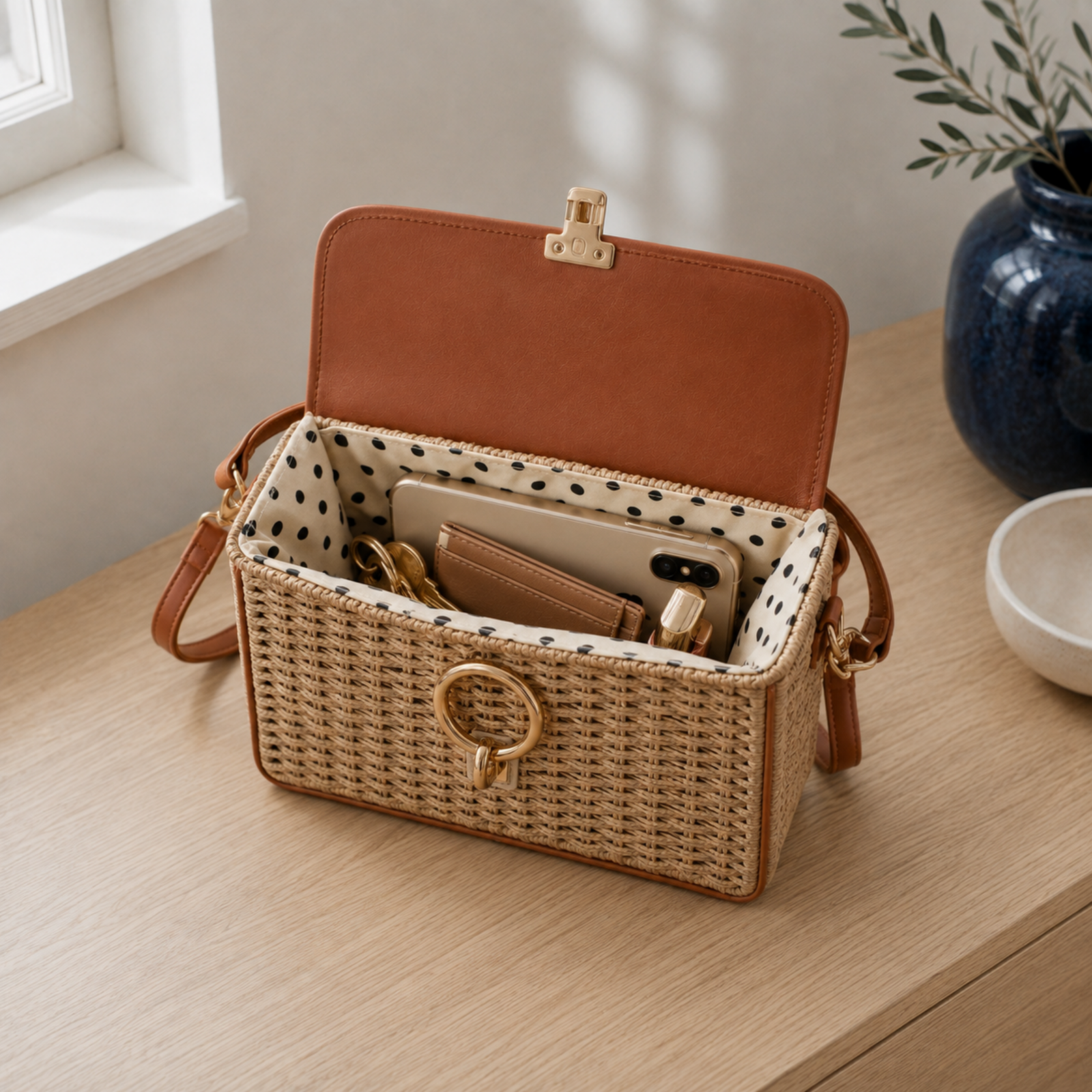 Structured woven bag everyday capacity