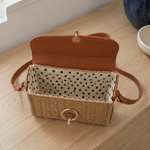 Woven Straw Square-Lock Crossbody Bag, Structured Fall Purse