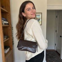 Vegan Leather Baguette Bag, Retro Shoulder Purse with Asymmetric Flap