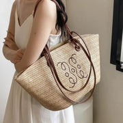 Straw Basket Bag for Women, Beach Vacation and Market Purse, styled as a SheSelects summer accessory
