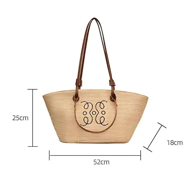 Straw Basket Bag for Women, Beach Vacation and Market Purse, styled as a SheSelects summer accessory