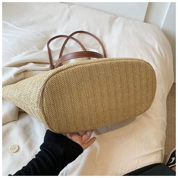 Straw Basket Bag for Women, Beach Vacation and Market Purse, styled as a SheSelects summer accessory