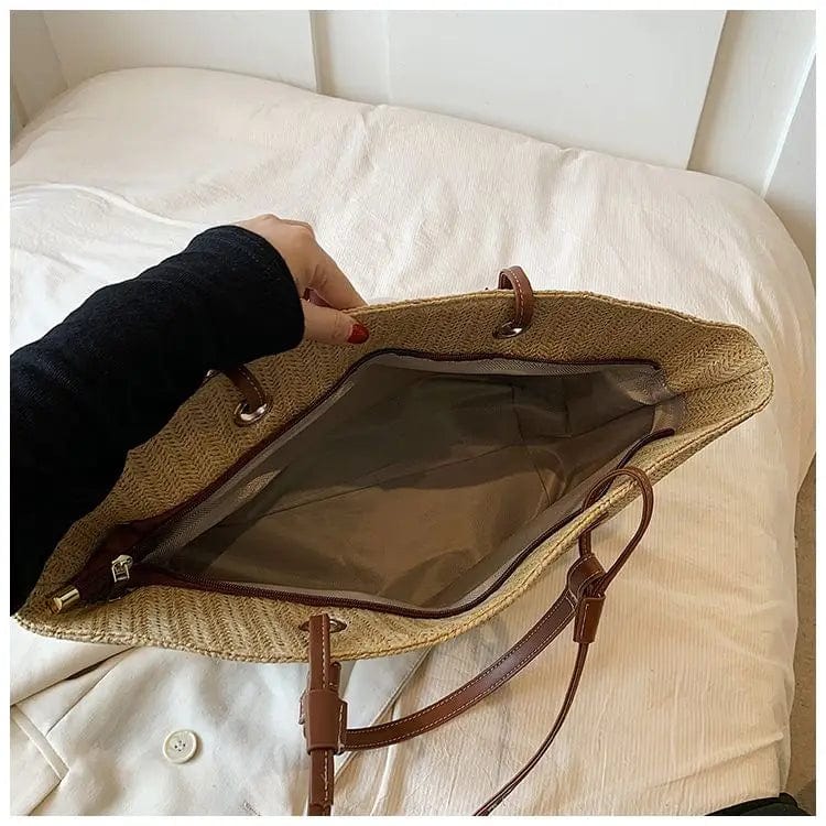 Straw Basket Bag for Women, Beach Vacation and Market Purse, styled as a SheSelects summer accessory