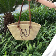 Straw Basket Bag for Women, Beach Vacation and Market Purse, styled as a SheSelects summer accessory