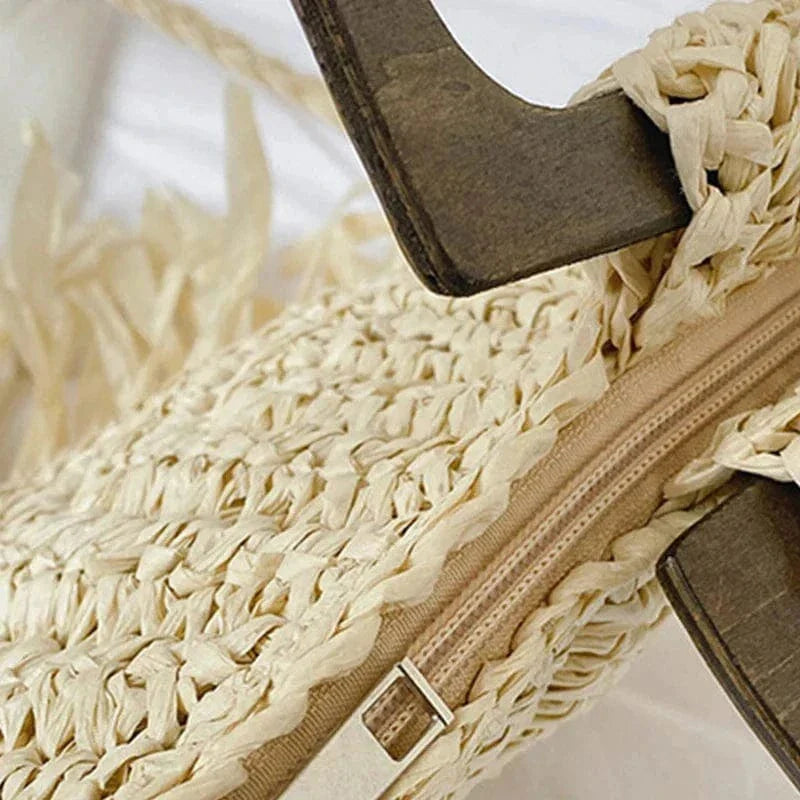 Straw Summer Bag for Women, Natural Summer Vacation Purse in Beige, styled as a SheSelects summer accessory