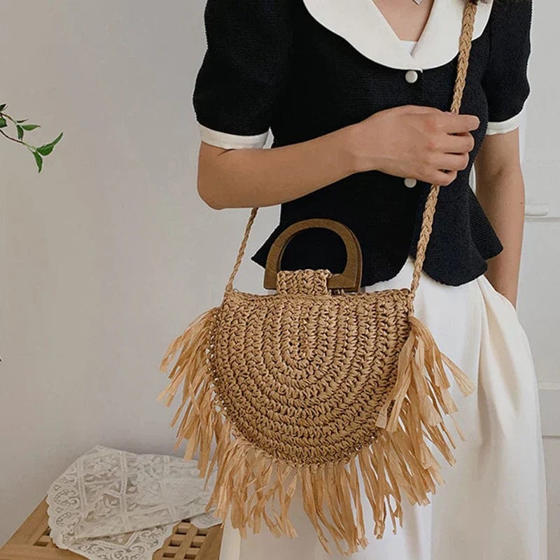 Straw Summer Bag for Women, Natural Summer Vacation Purse in Beige, styled as a SheSelects summer accessory