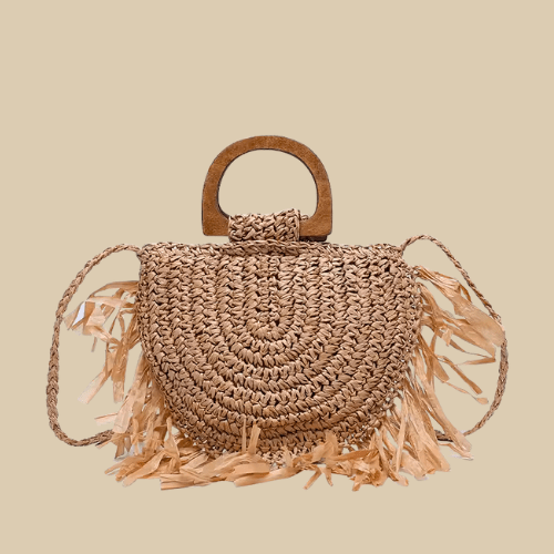 Straw Summer Bag for Women, Natural Summer Vacation Purse in Beige, styled as a SheSelects summer accessory