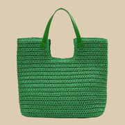 Green Straw Summer Bag for Women, Natural Summer Vacation Purse in Green, styled as a SheSelects summer accessory
