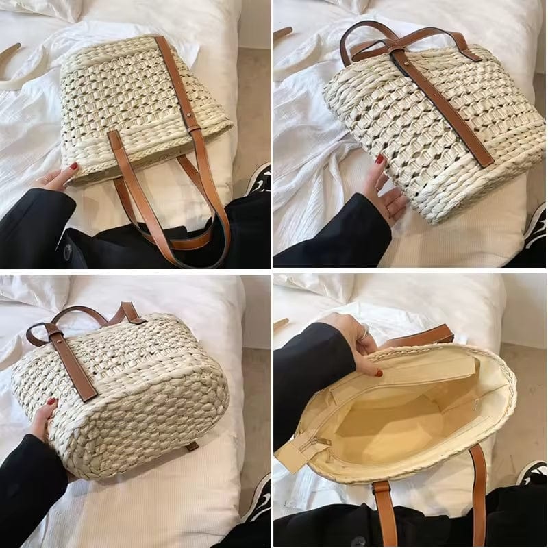 Straw Summer Bag for Women, Natural Summer Vacation Purse in Beige, styled as a SheSelects summer accessory
