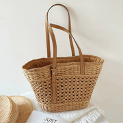 Straw Summer Bag for Women, Natural Summer Vacation Purse in Beige, styled as a SheSelects summer accessory