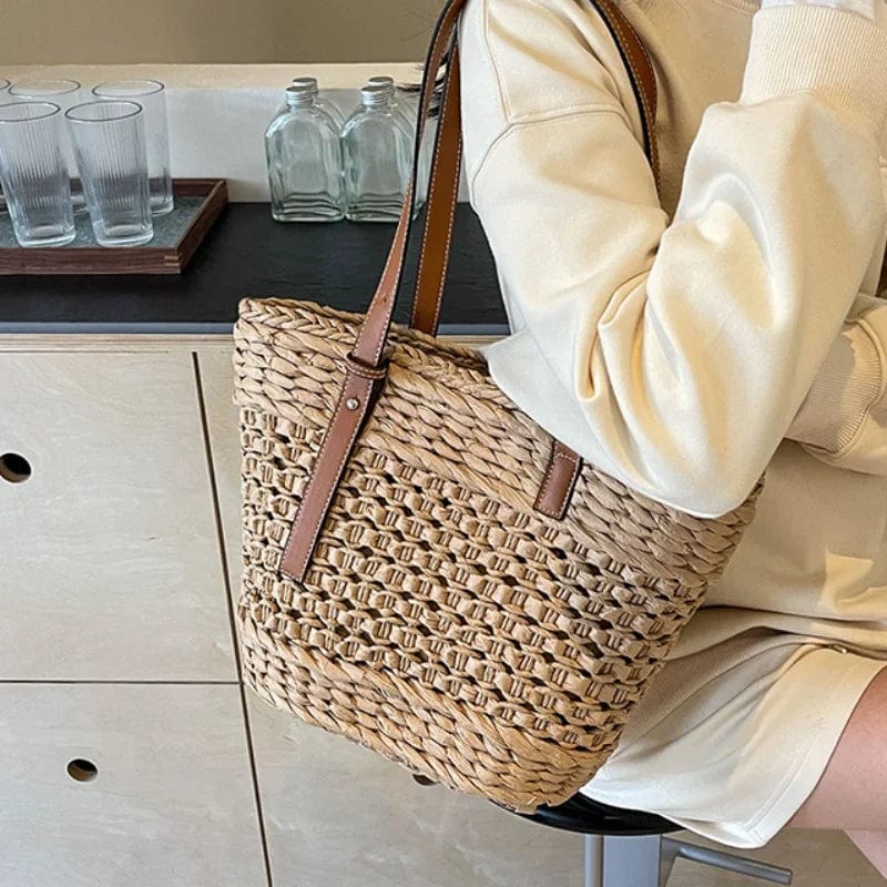 Straw Summer Bag for Women, Natural Summer Vacation Purse in Beige, styled as a SheSelects summer accessory