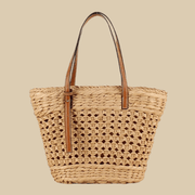 Straw Summer Bag for Women, Natural Summer Vacation Purse in Beige, styled as a SheSelects summer accessory
