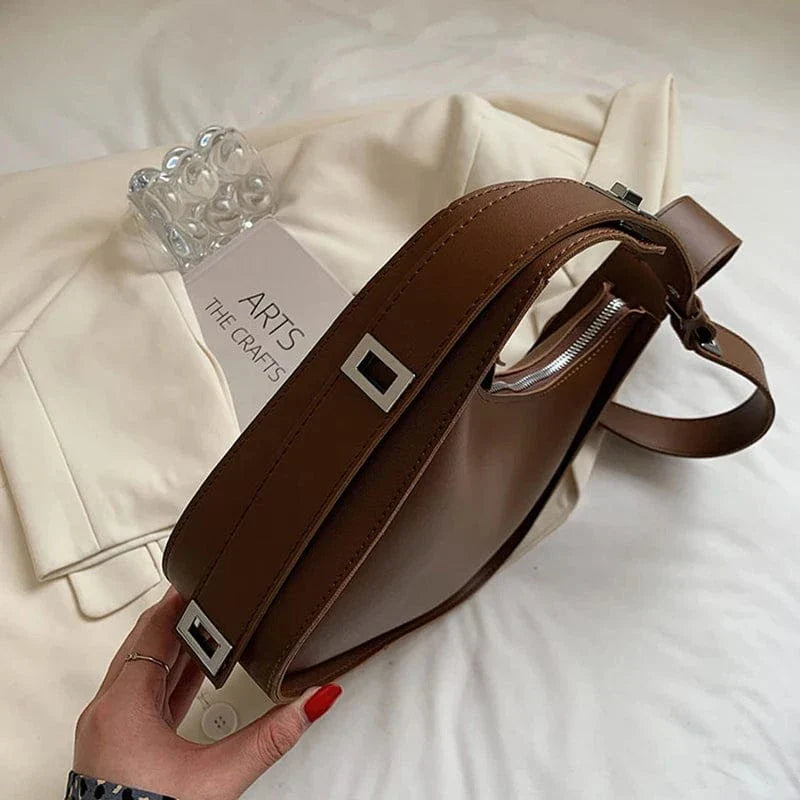 Vegan Leather Handbag for Women, Everyday City Purse in Coffee, styled as a SheSelects summer accessory