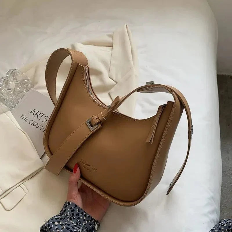 Vegan Leather Handbag for Women, Everyday City Purse in Coffee, styled as a SheSelects summer accessory