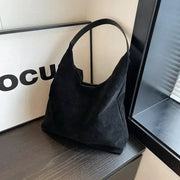 Suede Style Vegan Leather Hobo Bag for Women, Slouchy Everyday Shoulder Purse in Coffee, styled as a SheSelects summer accessory