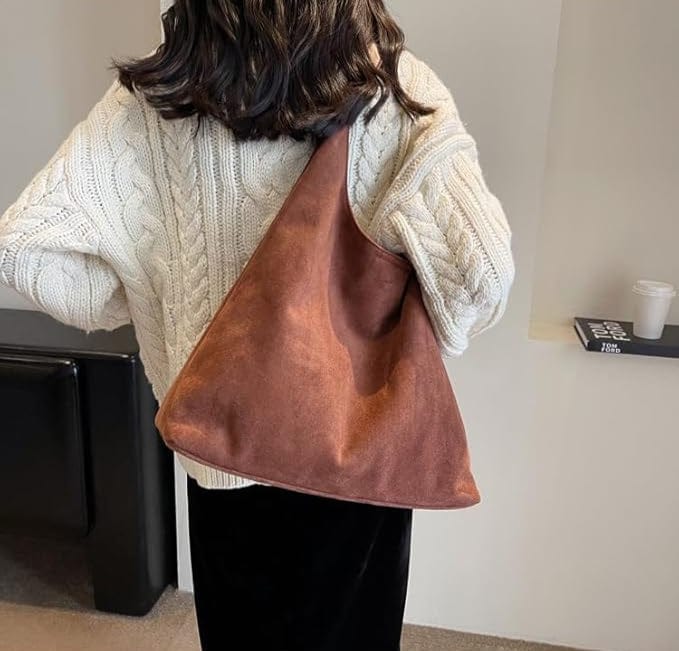 Suede Style Vegan Leather Hobo Bag for Women, Slouchy Everyday Shoulder Purse