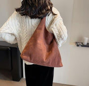 Suede Style Vegan Leather Hobo Bag for Women, Slouchy Everyday Shoulder Purse in Coffee, styled as a SheSelects summer accessory