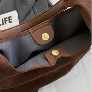 Suede Style Vegan Leather Hobo Bag for Women, Slouchy Everyday Shoulder Purse in Coffee, styled as a SheSelects summer accessory