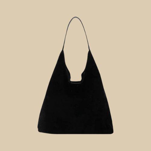 Suede Style Vegan Leather Hobo Bag for Women, Slouchy Everyday Shoulder Purse in Coffee, styled as a SheSelects summer accessory