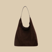 Suede Style Vegan Leather Hobo Bag for Women, Slouchy Everyday Shoulder Purse in Coffee, styled as a SheSelects summer accessory