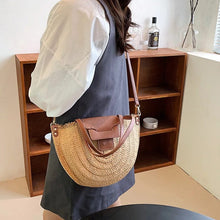 Large Straw Round Bag for Women, Boho Summer Crossbody Purse