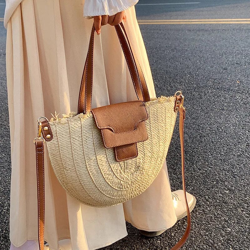 Large Straw Round Bag for Women, Boho Summer Crossbody Purse
