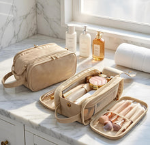 Große Kulturtasche aus veganem Leder – wasserfester Make-up-Organizer für Reisen