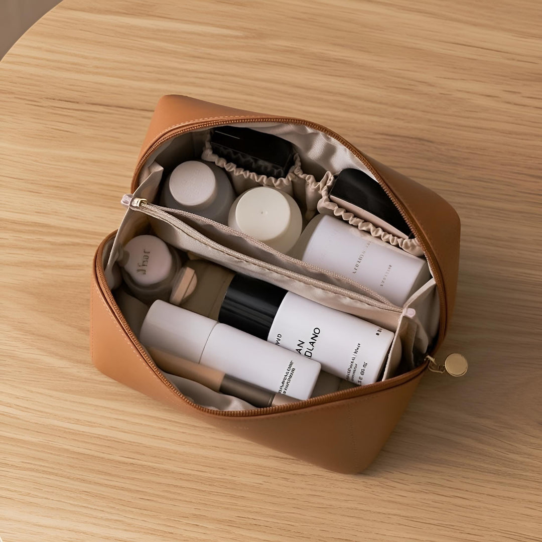 Large Vegan Leather Toiletry Organizer, Flat Lay Makeup Bag, Water-Resistant Cosmetic Pouch, SheSelects Atelier summer style