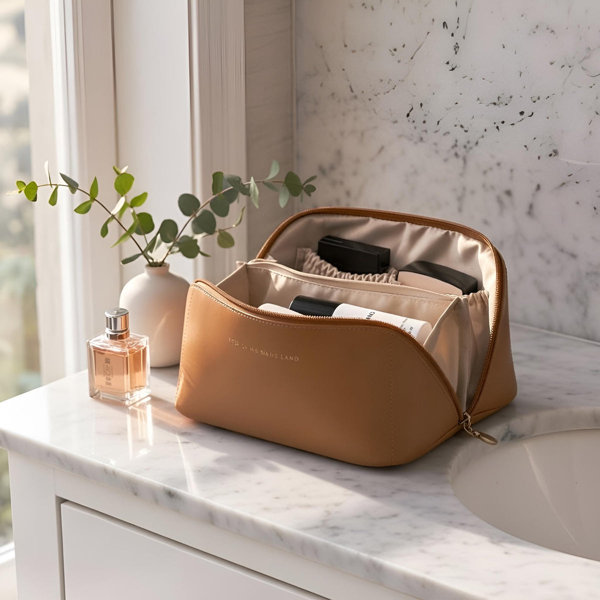 Large Vegan Leather Makeup Bag, Flat Lay Open Toiletry Organizer, Travel Vanity Pouch, SheSelects Atelier summer style