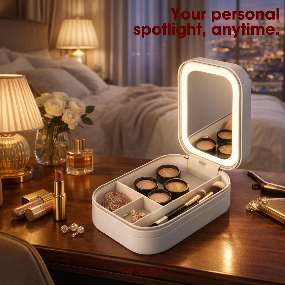 Green LED Makeup Bag, Lighted Cosmetic Organizer, Rechargeable Vanity Case, SheSelects Atelier summer style